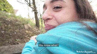 Public Porn Brunette jogger with a great ass measures a big cock before fucking it