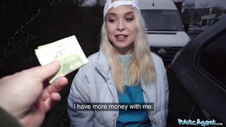 Public Porn Blonde Pizza Delivery girl with BIG NATURAL BOOBS gets her wet pussy filled