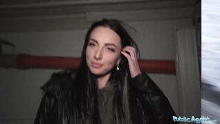 Public Porn Blue eyed babe sucks a fat big dick out in the snow in public