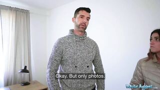 Public Porn Tight Spanish babe gives blowjob and fuck behind husbands back