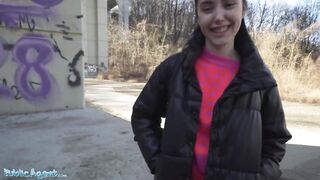 Public Porn - Young Spanish brunette with pert tits seduced in public into outdoor blowjob and sex