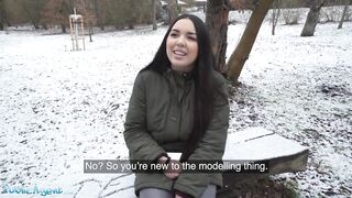 Public Porn Spanish Brunette Flashes Big Natural Tits in the Snow