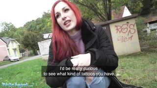 Public Porn Redhead Brit Shows Off Her Pierced Tits Before Basement Fuck Creampie