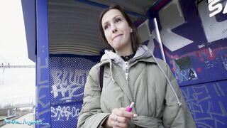 Public Porn Train Station smoker gets her tits out to pay the fine