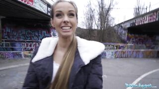 Public Porn Kinuski fucks a big Spanish cock outside under a tunnel