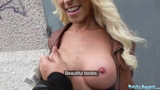 Public Porn Tattooed busty German blonde MILF fucked hard against a tree