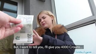 Public Porn Hot blondes gets a mouthful of cum after fucking for cash