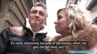 Public Porn Cheating wife with short blonde hair fucks for cash