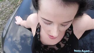 PublicPorn Hot black haired Russian fucked on a car hood for money
