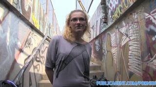 PublicPorn Blonde in glasses gets fucked while his friend watches