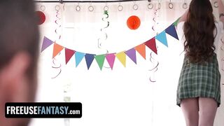 Hot Fantasy - Hot Blonde Birthday Girl Squirts All Over Her Stepdad And Stepsis During Threesome