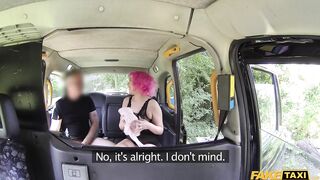 Sex Taxi - Pretty pink hair teen cums in cabbies mouth from pussy eating before taking his cock