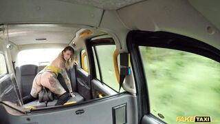 Sex Taxi Ava Austen rides a big black dildo on the backseat