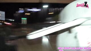 Hot German blonde blows cock in the middle of a street café