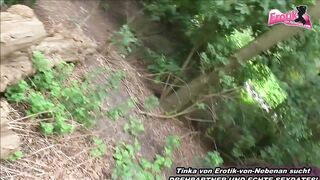 Hot German beauty with big tits has a threesome in the woods