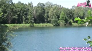 Horny German redhead fucks at the lake and swallows cum