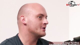 Shy young brunette has an ass fucking casting on the red couch