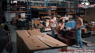German wet milf has a threesome with 2 car mechanics