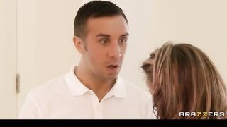 Horny brunette MILF sets up a threesome for her shy blonde maid