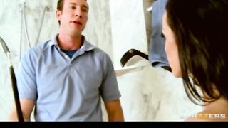 Sexy slut fucks coach after being caught in school shower - Hot